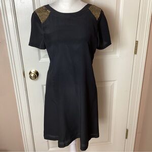 Madewell Black Short Sleeve Open Back Silk Dress with Gold Sequins - Size 0